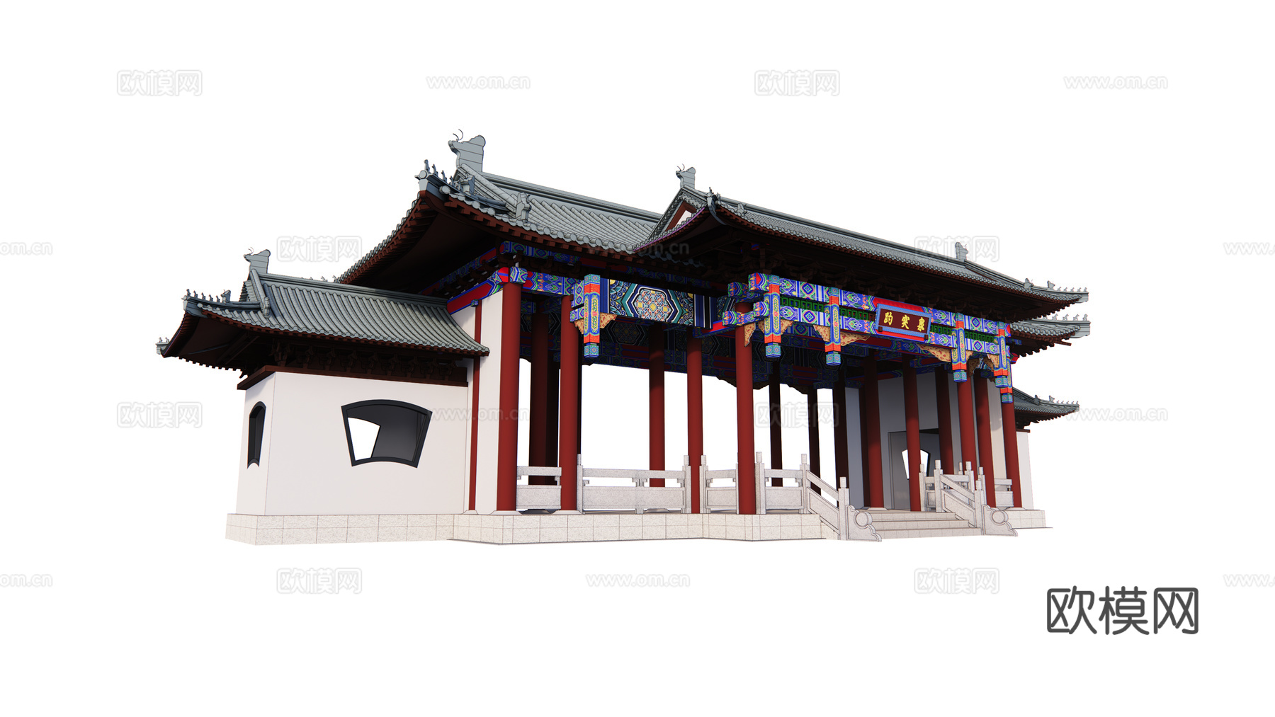 中式古建景区大门su模型下载