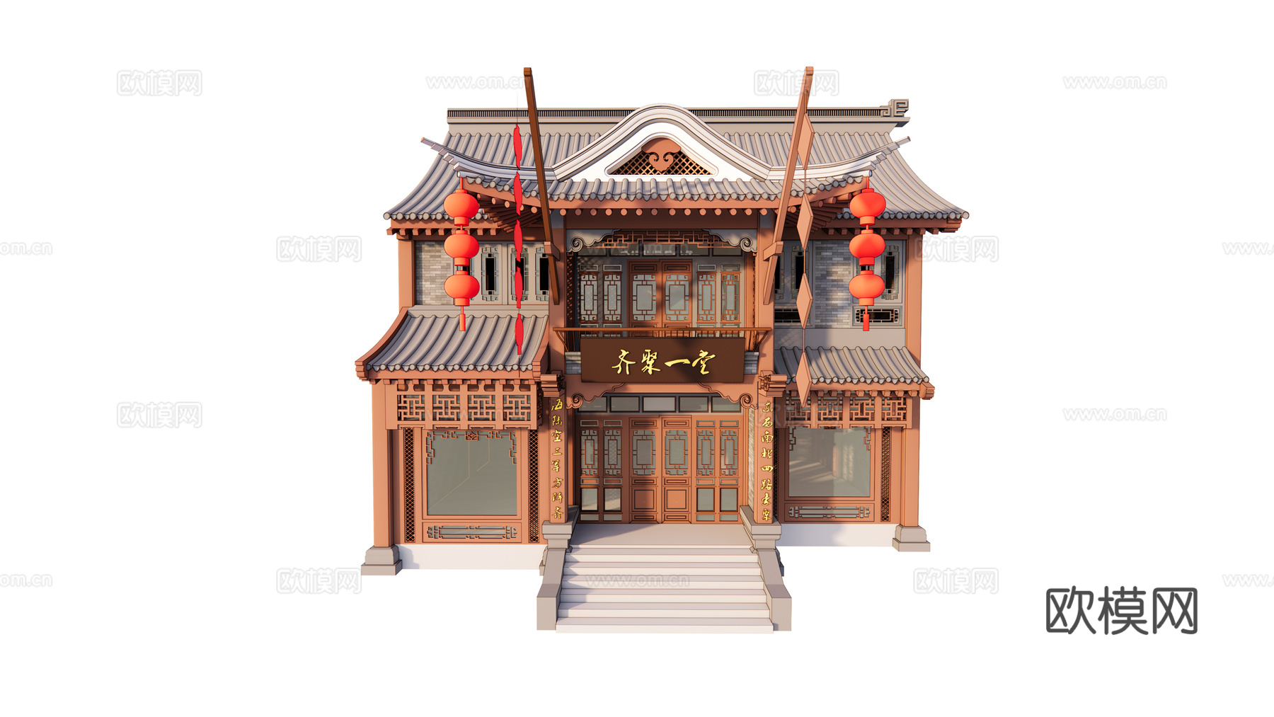 中式古建商铺外观su模型下载