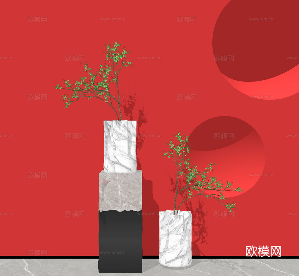 现代花瓶插花su模型下载