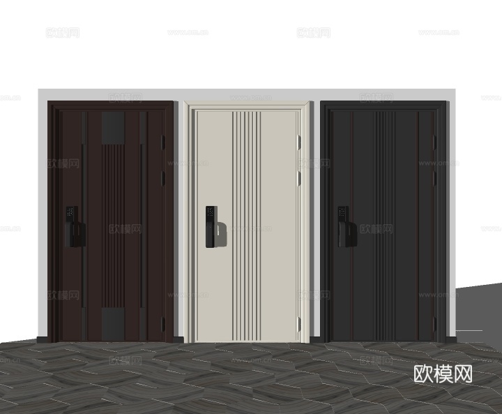 现代入户门密码门房门su模型下载