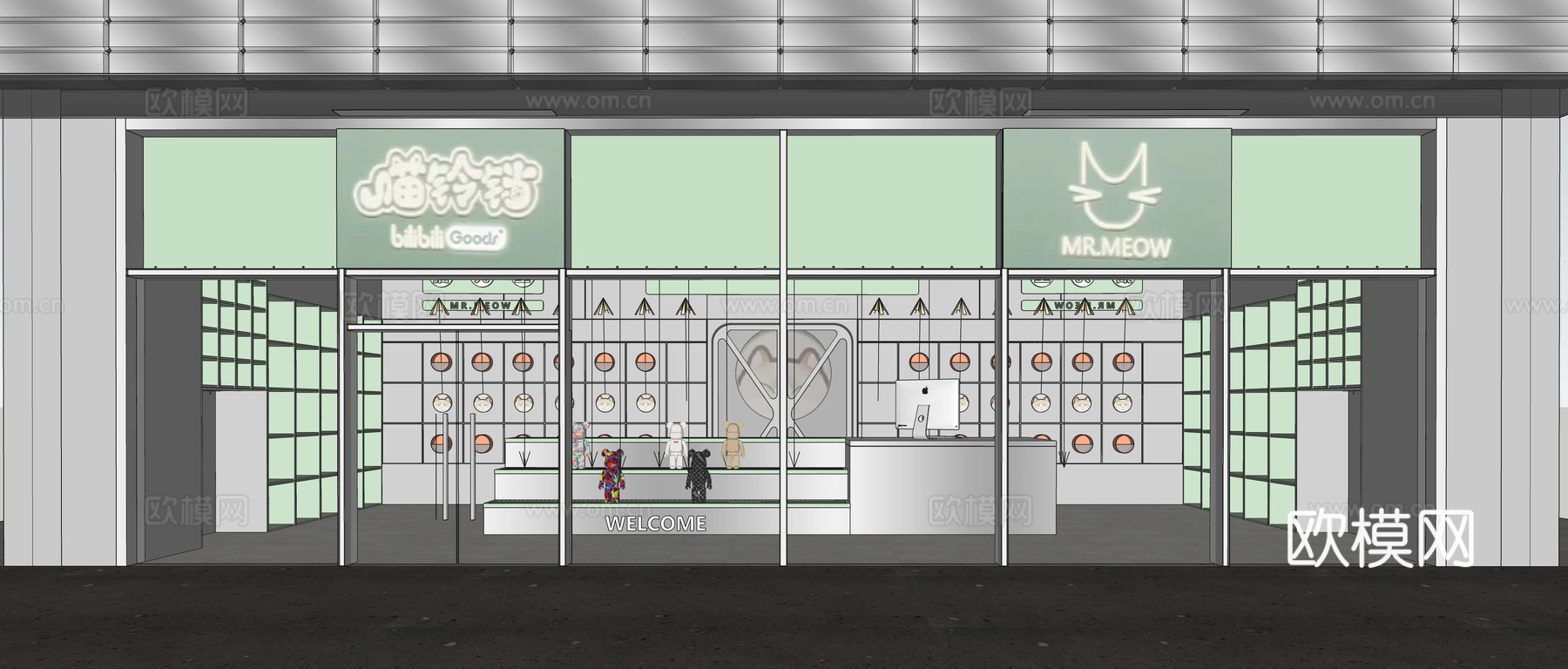 现代猫咖馆宠物店su模型下载