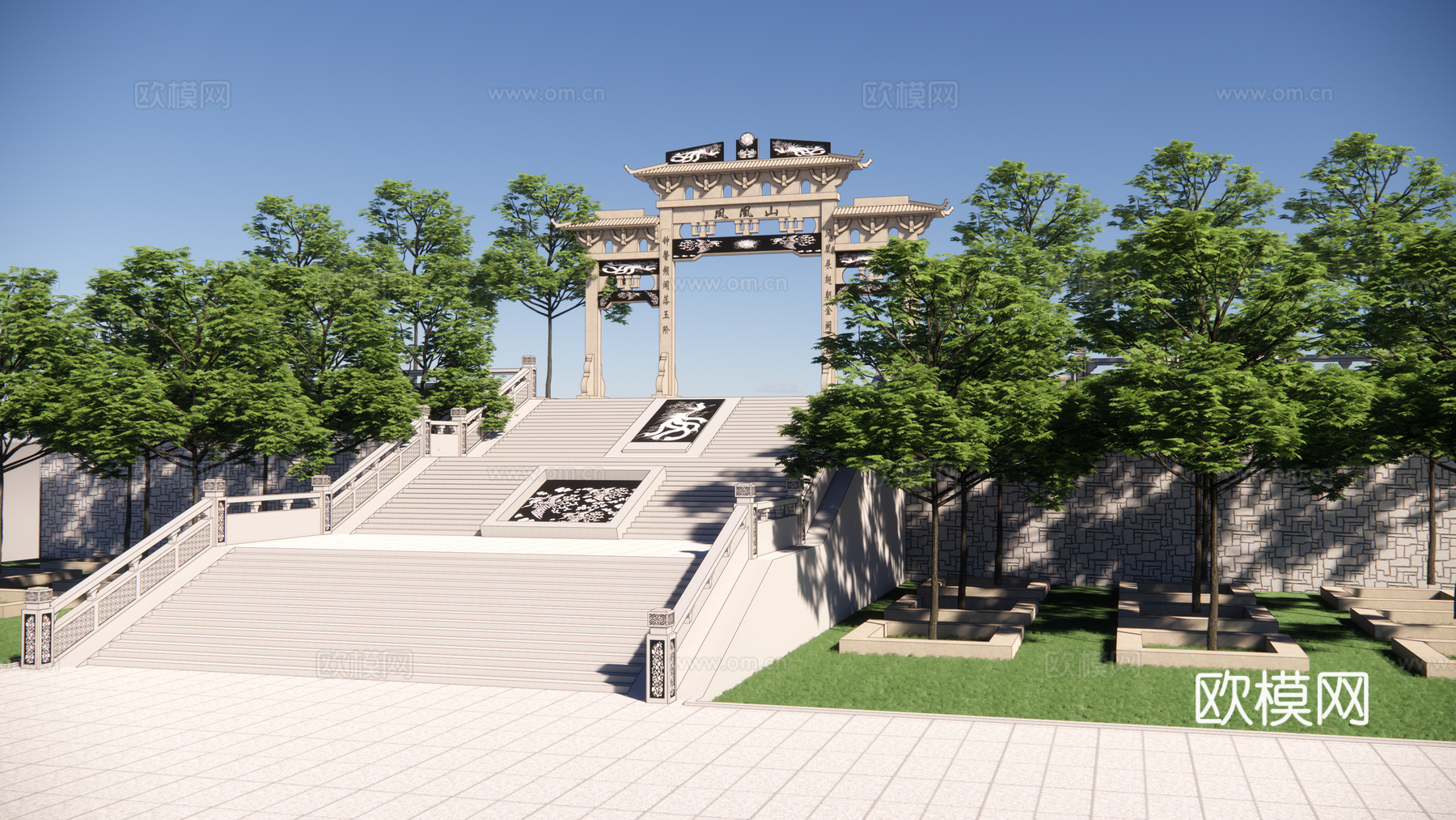 中式古建石牌坊su模型下载
