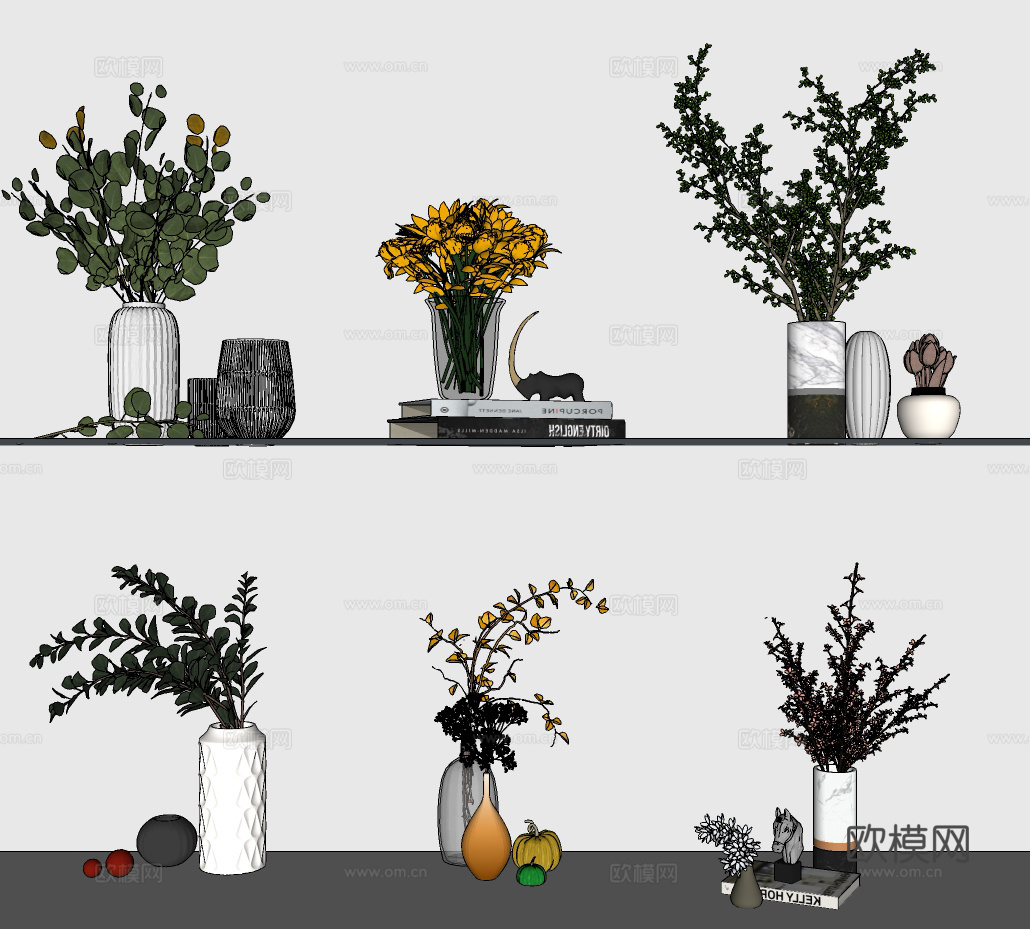 现代花瓶花艺饰品摆件su模型下载