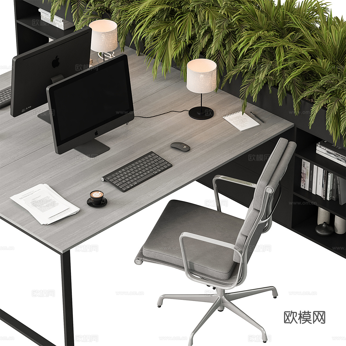 现代极简办公桌椅组合3d模型