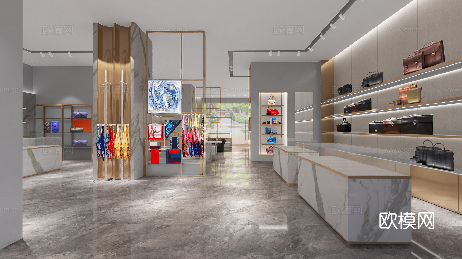 现代服装箱包店su模型下载
