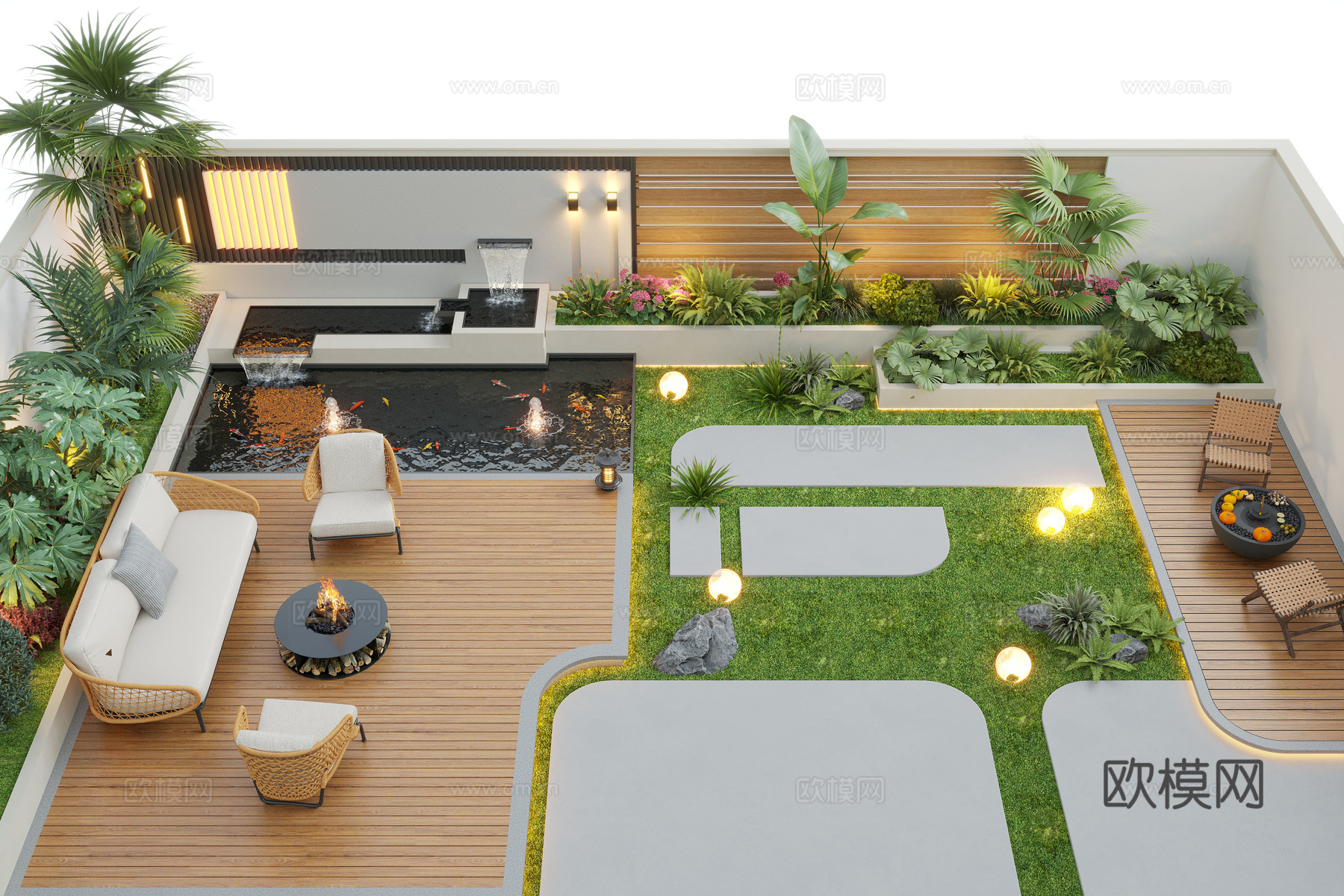 现代庭院景观 别墅庭院 庭院水景 景观造景 景观小品3d模型