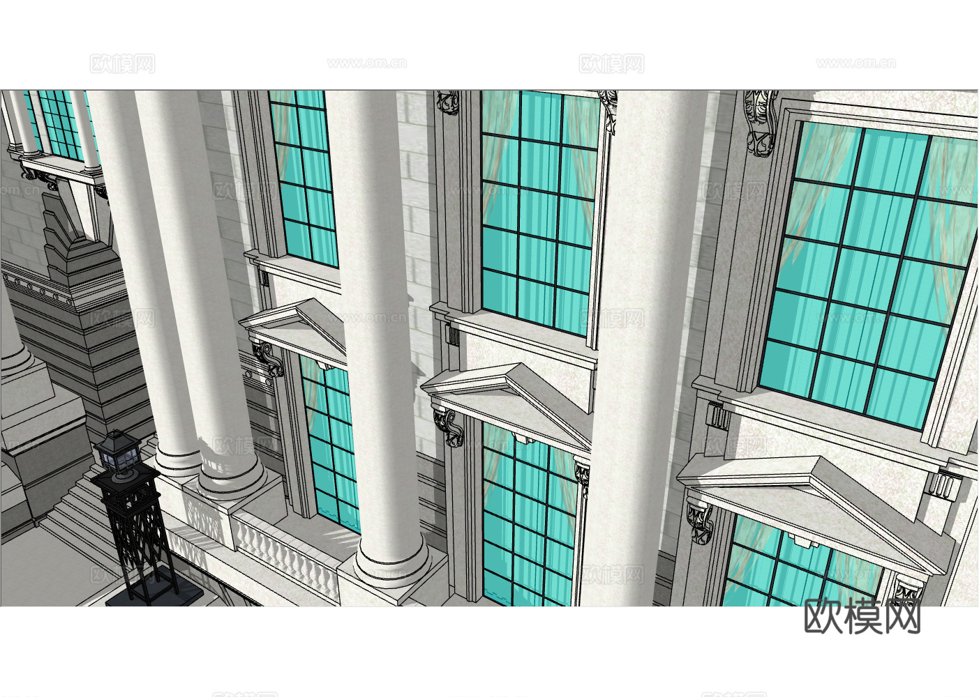 欧式江汉关建筑外观su模型下载