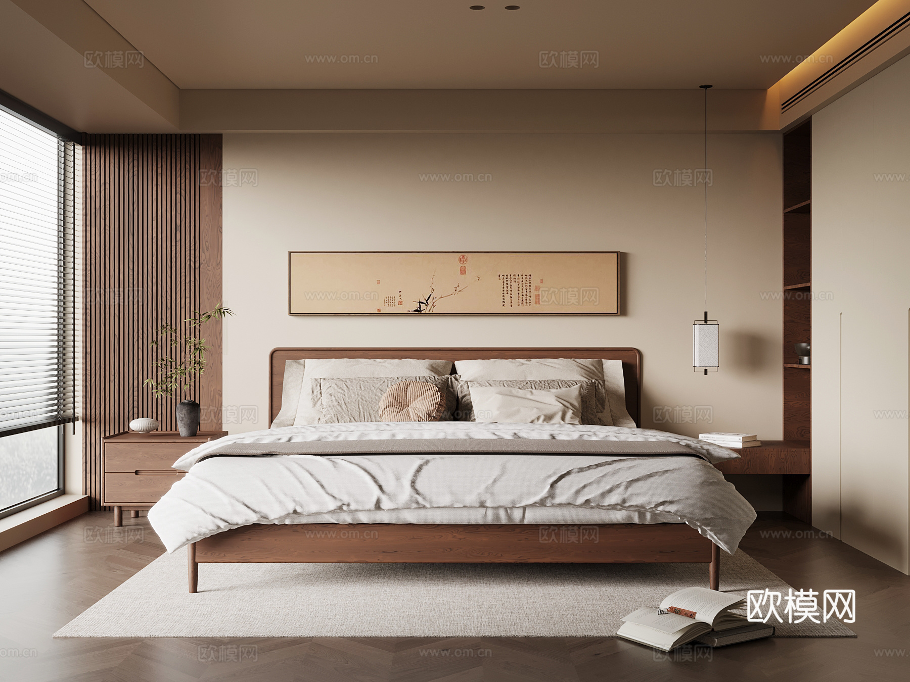08宋式卧室 双人床 新中式卧室3d模型