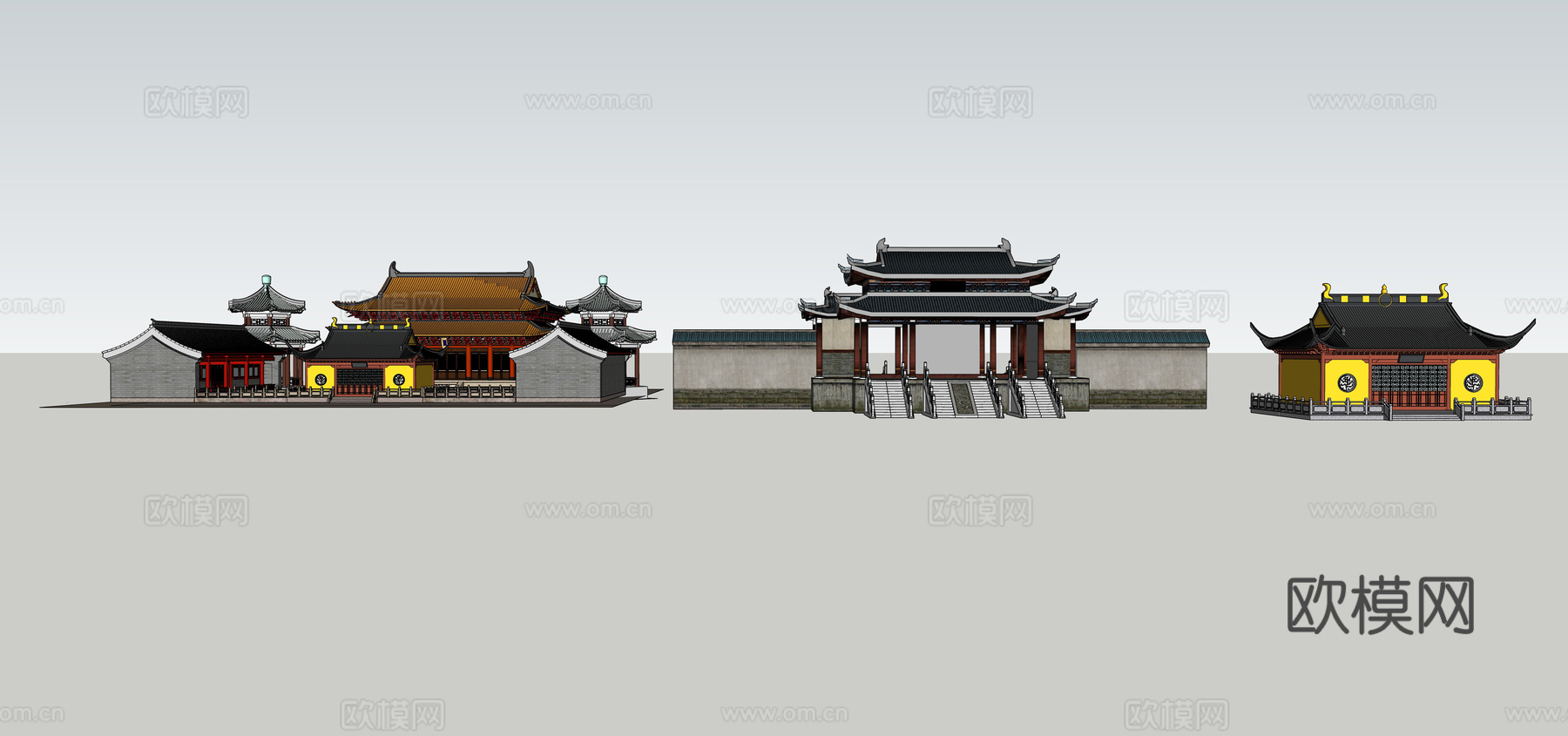中式古建道教宫观su模型下载