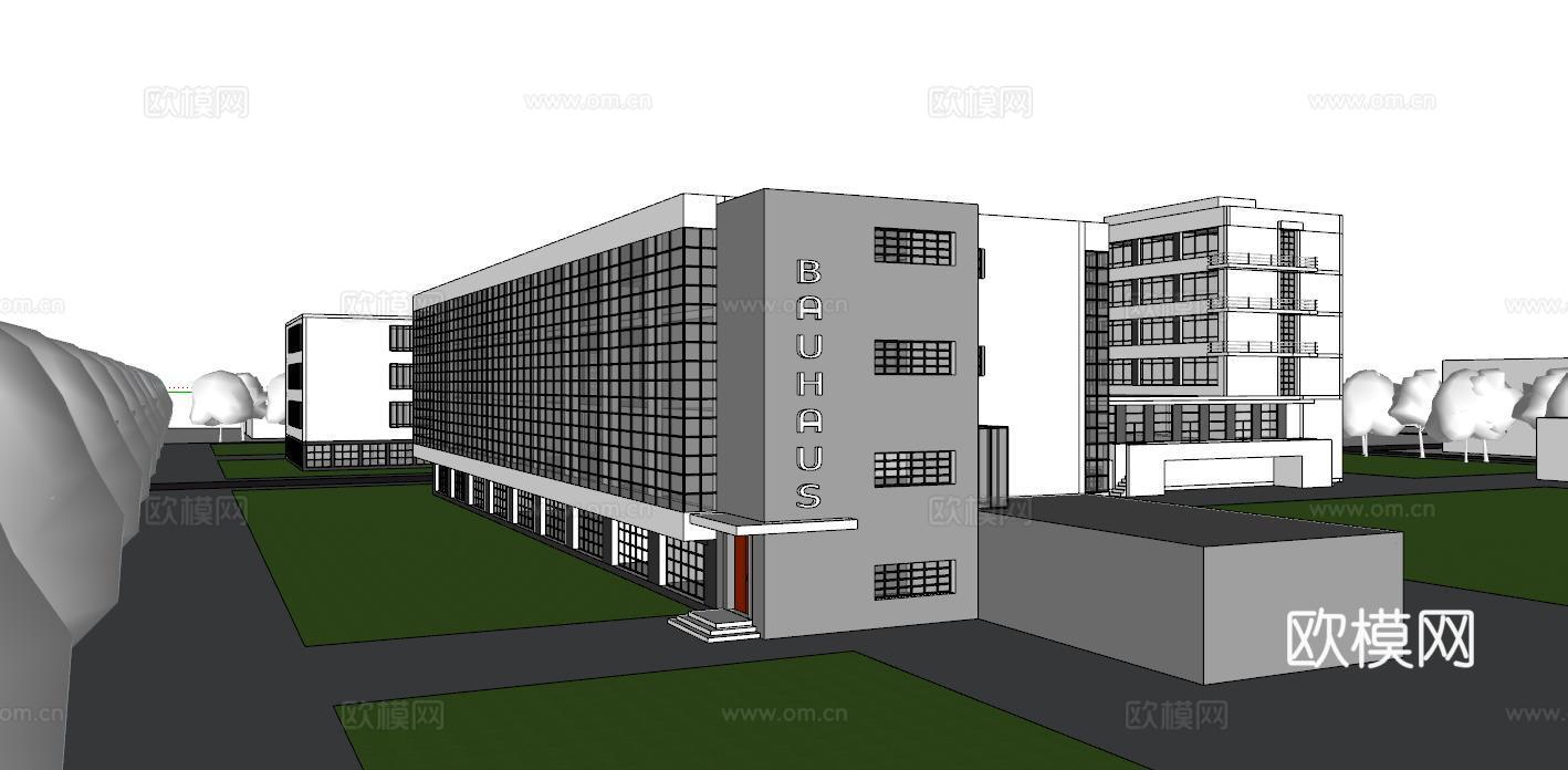 现代学校建筑外观su模型下载