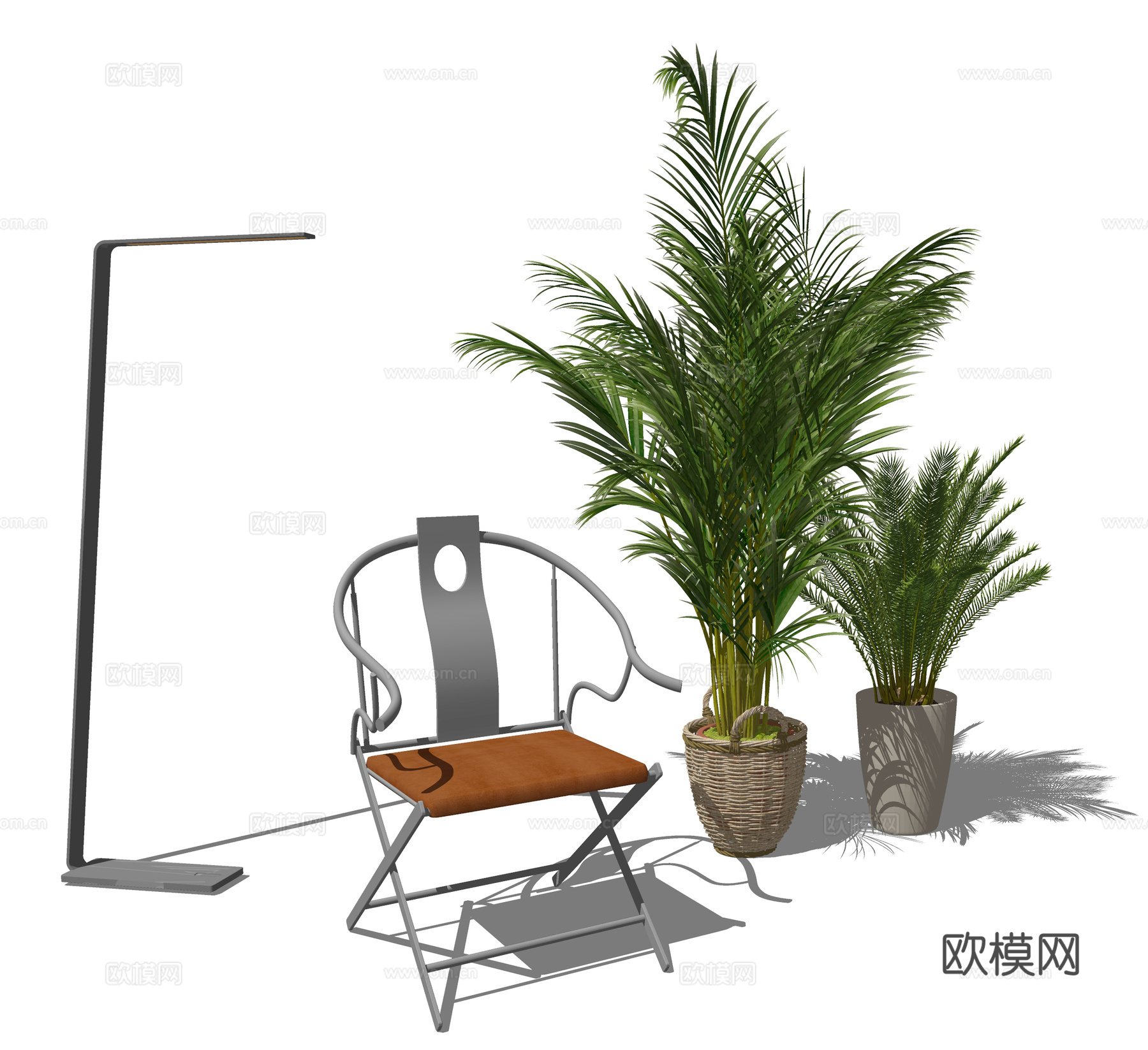 新中式绿植交椅su模型下载