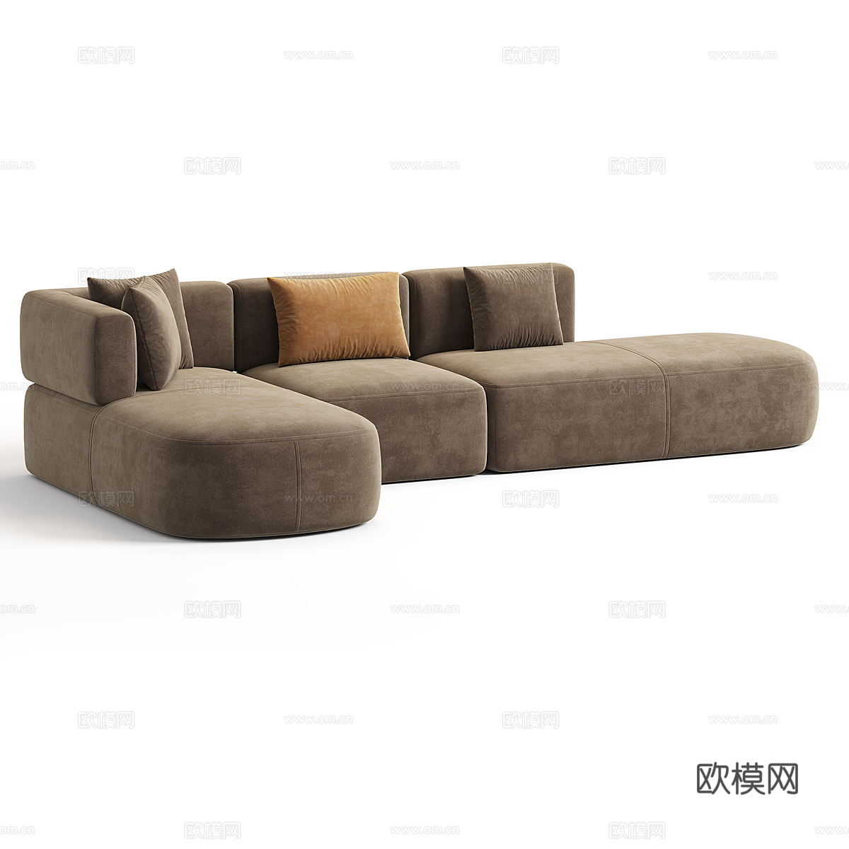 现代意式奶油风布艺转角沙发3d模型