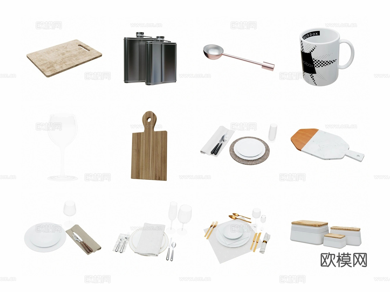 现代碗碟茶具餐具su模型下载
