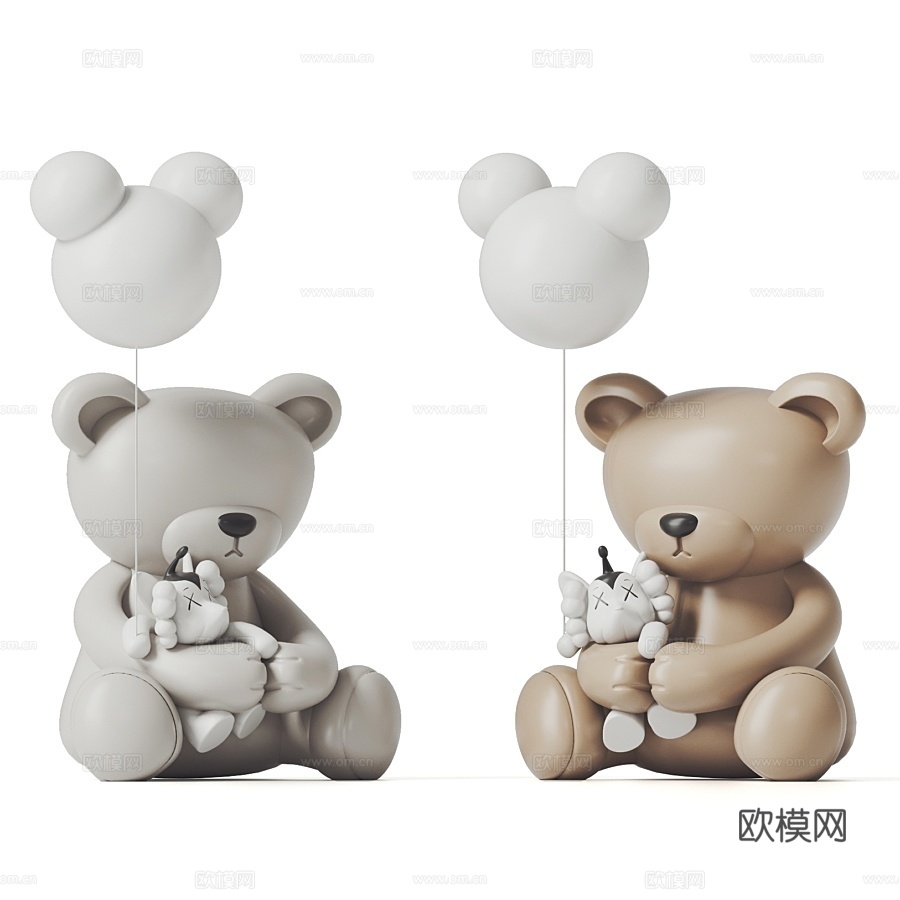 现代小熊雕塑摆件su模型下载