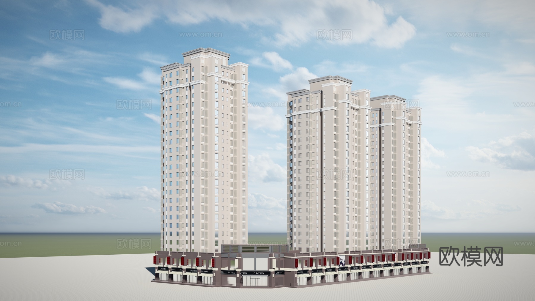 现代住宅楼建筑外观su模型下载