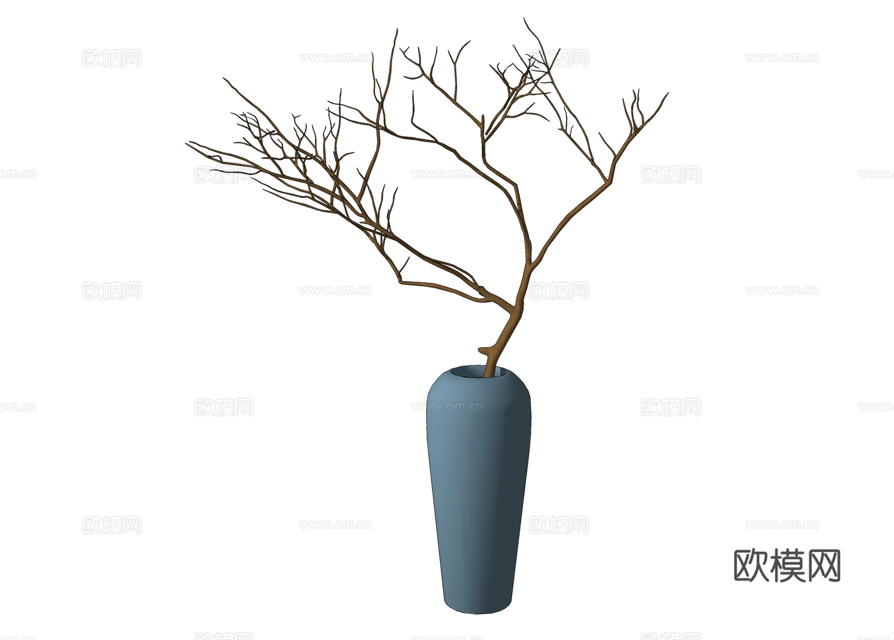 新中式枯枝花瓶插花su模型下载