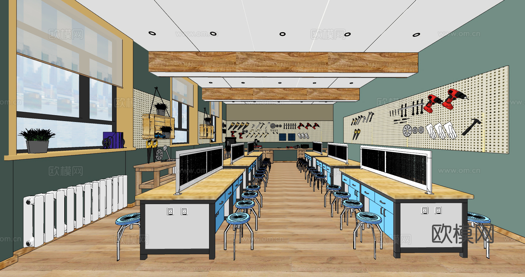 现代劳技教室su模型下载下载