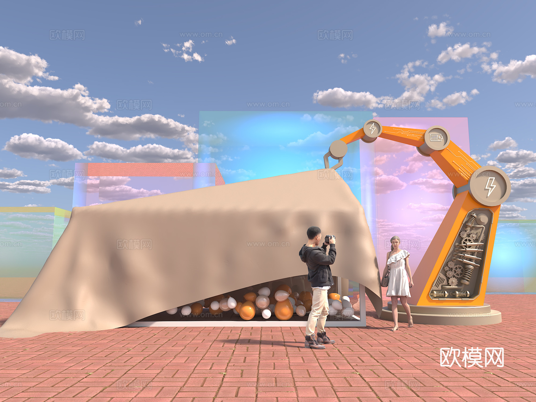 机械臂 打卡区 网红打卡 揭幕 合影区3d模型