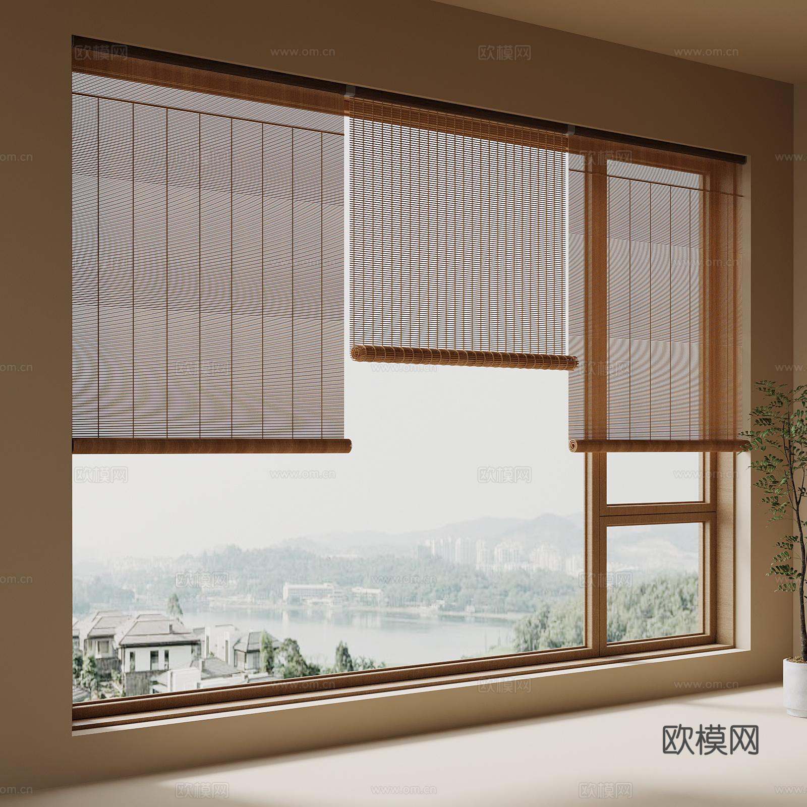 06新中式窗帘 拉帘 竹帘su模型