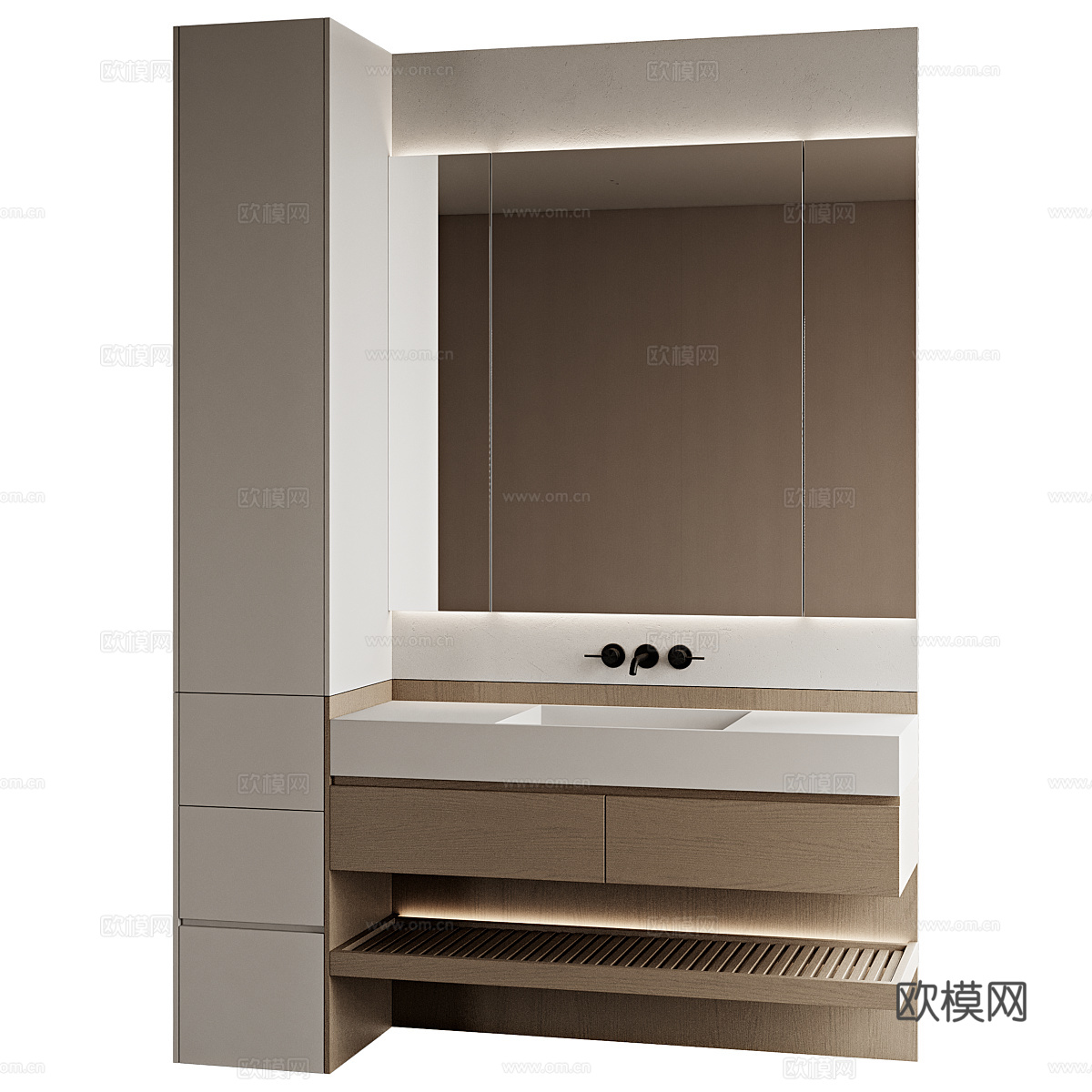 现代极简浴室柜 台盆柜3d模型