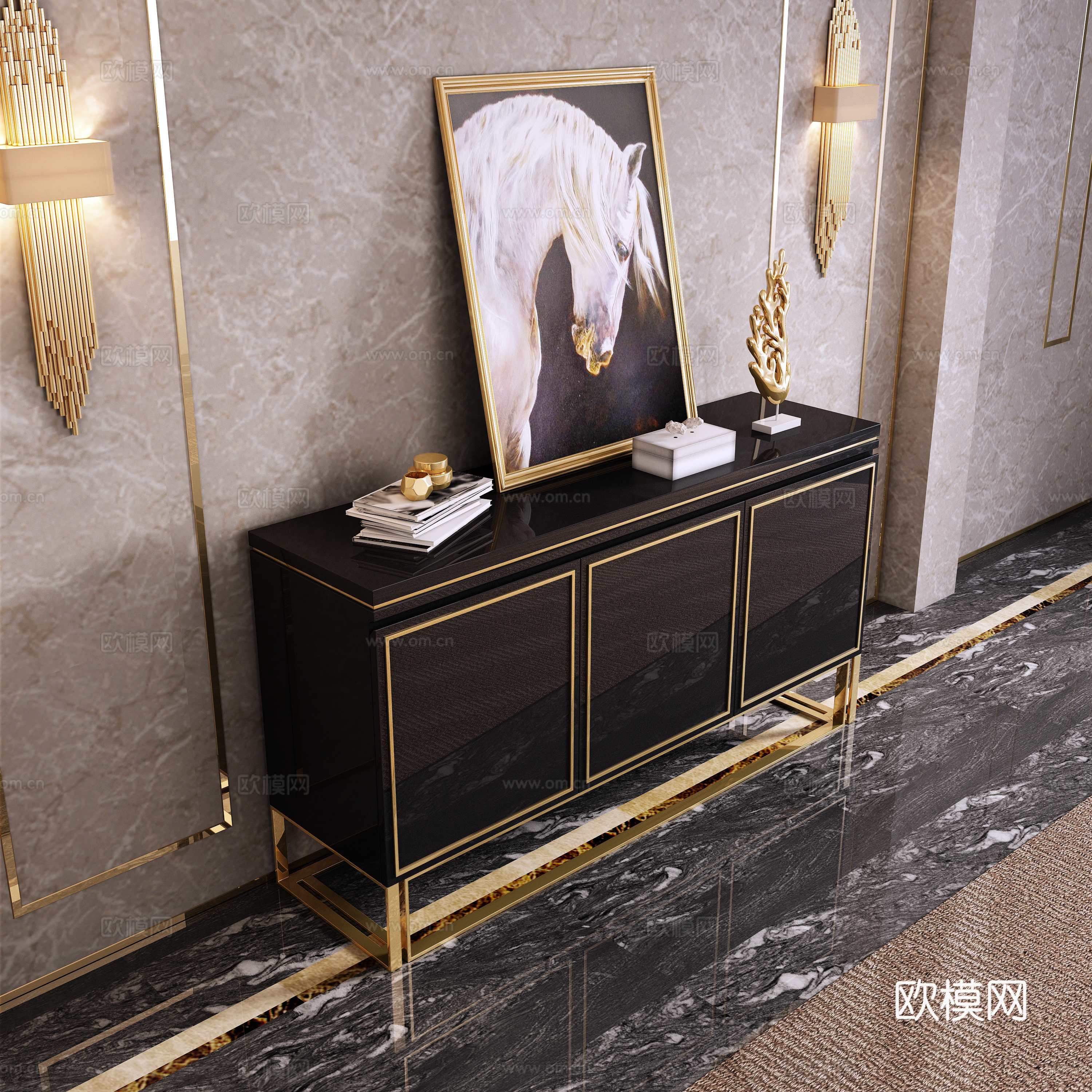 后现代餐厅餐边柜壁灯饰品3d模型