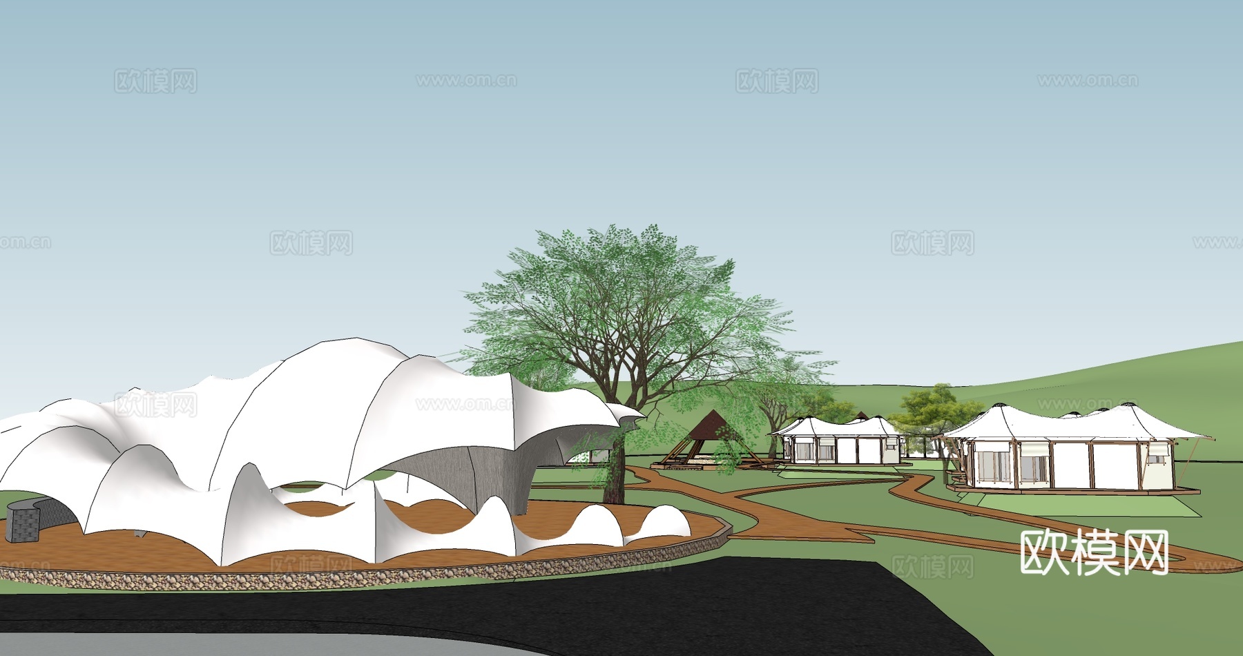 现代帐篷野餐星空营地su模型下载