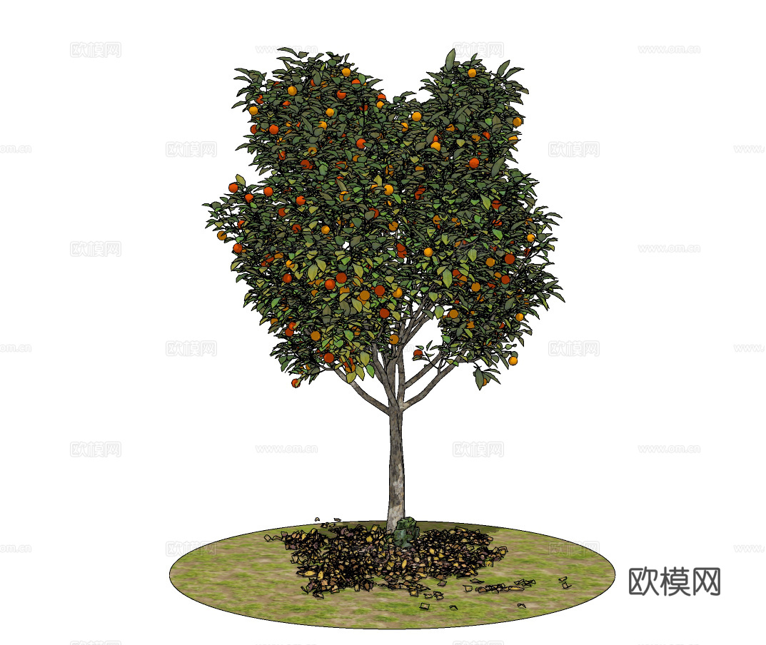 现代果树景观树su模型下载