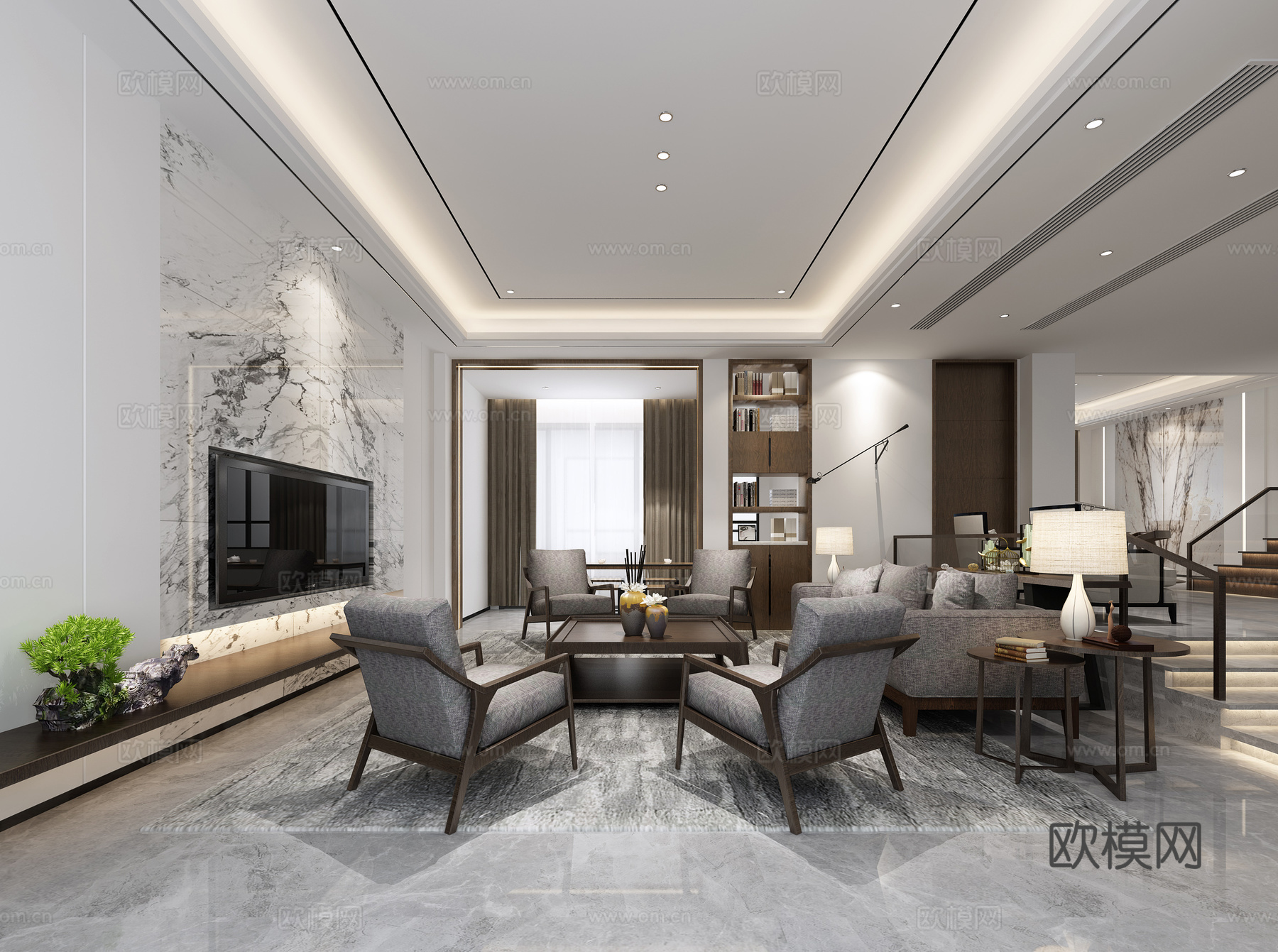 现代客厅 餐厅 吧台3d模型
