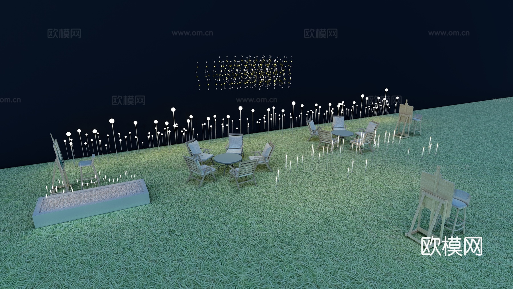 现代星星地灯景观灯麦穗灯su模型下载