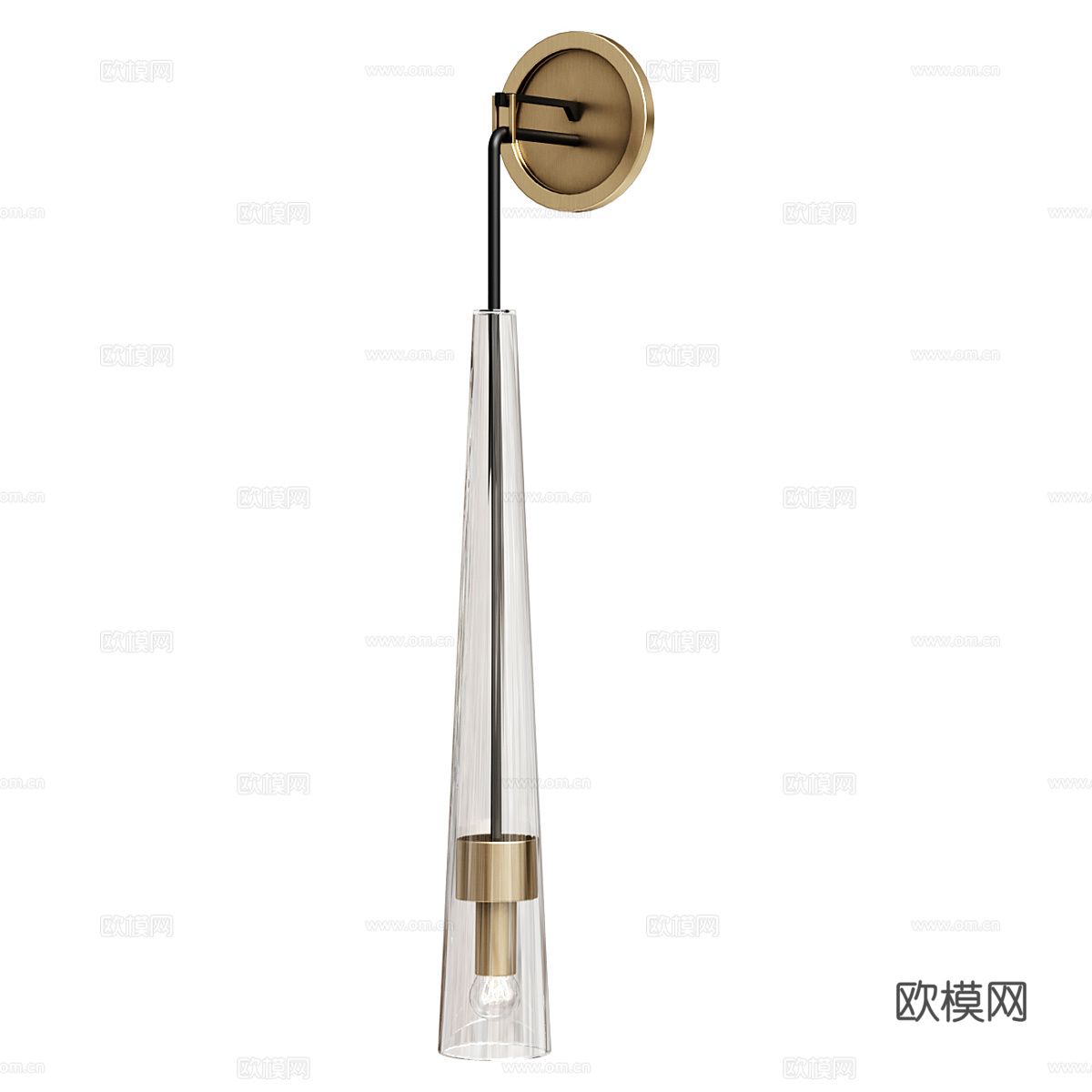 新中式轻奢金属玻璃长条壁灯3d模型