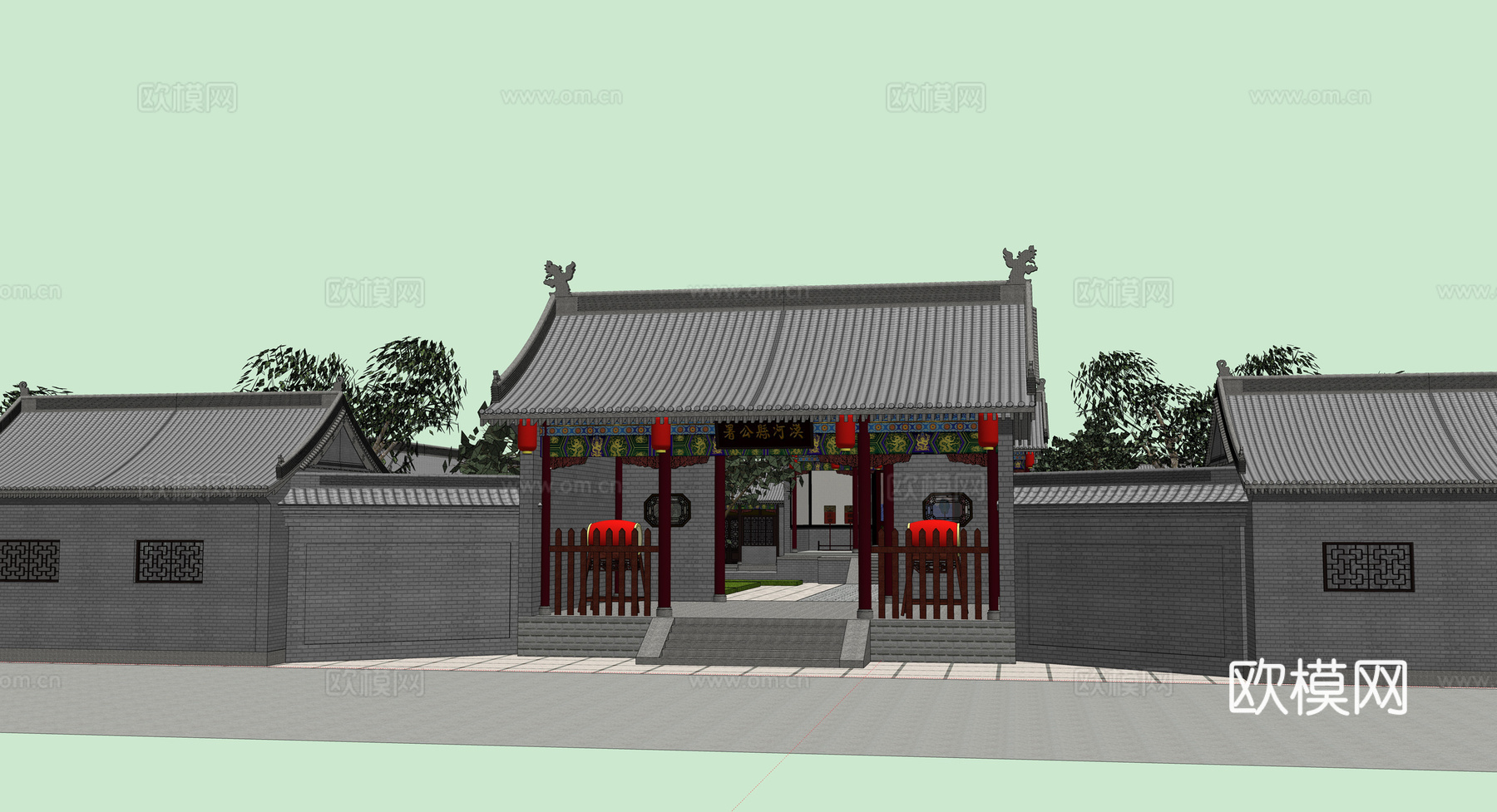 中式古建县衙su模型下载