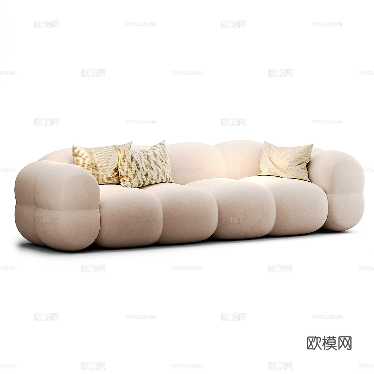 现代意式奶油风云朵布艺休闲沙发3d模型