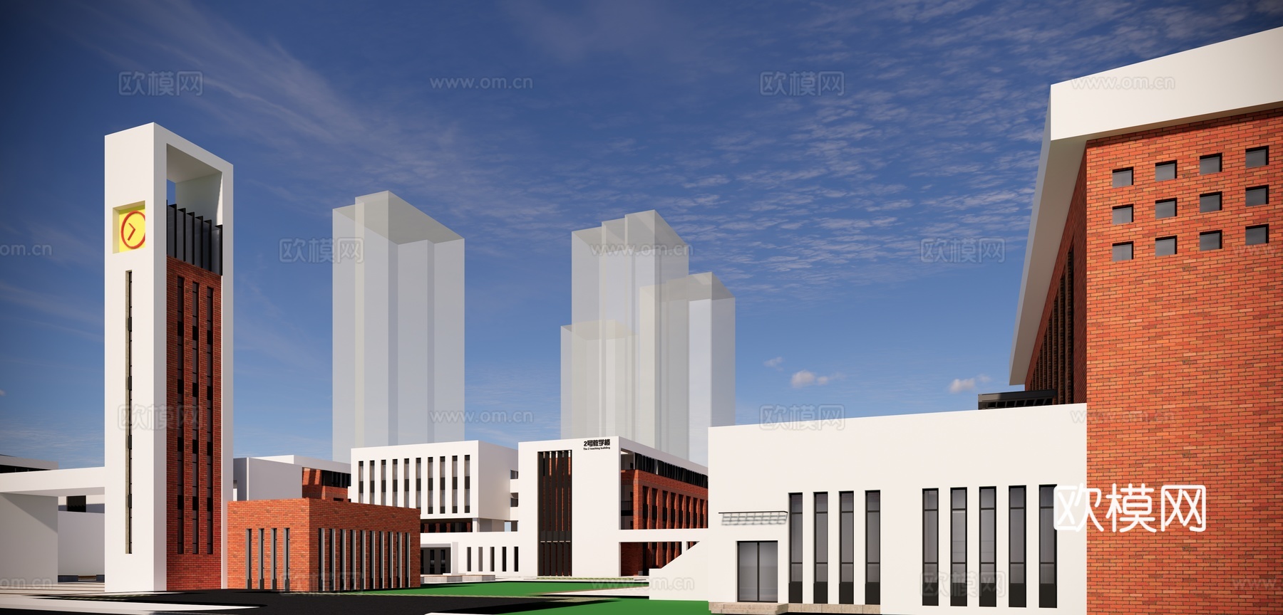 现代学校建筑外观su模型下载