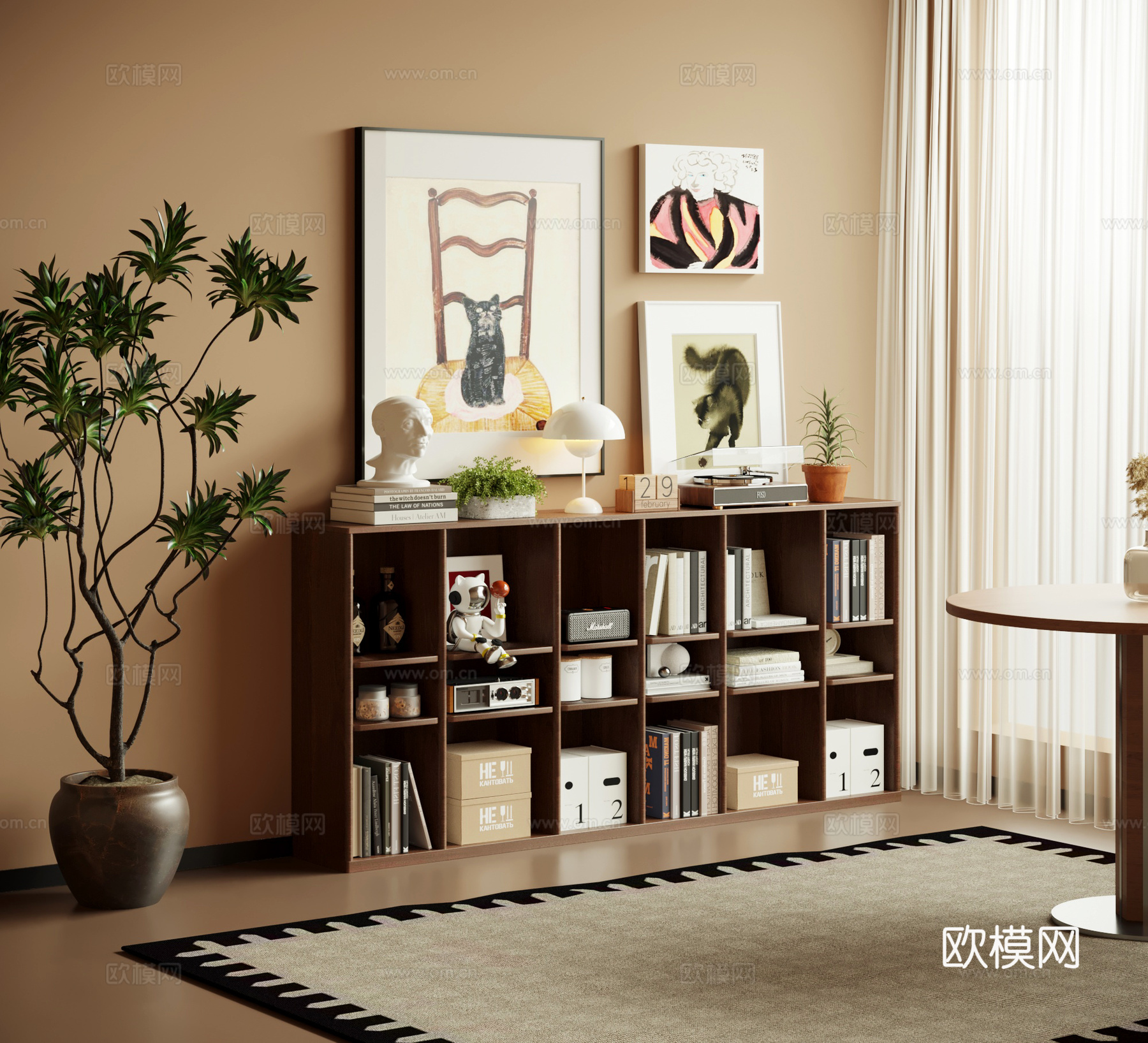 23书柜 中古风书柜 地柜 矮柜 书架3d模型