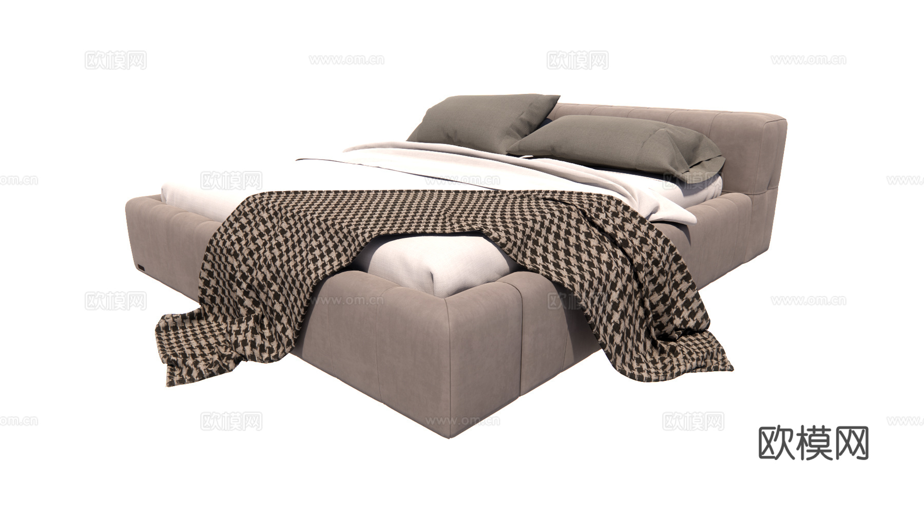 现代布艺双人床su模型下载