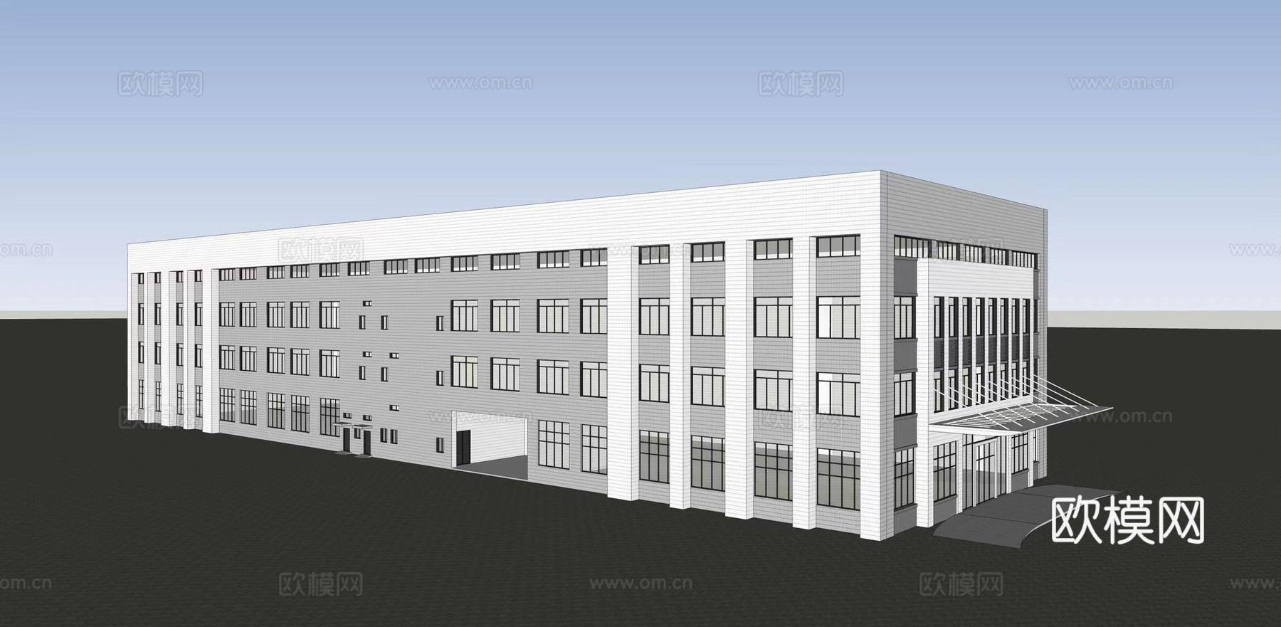 现代工厂厂房建筑外观su模型下载