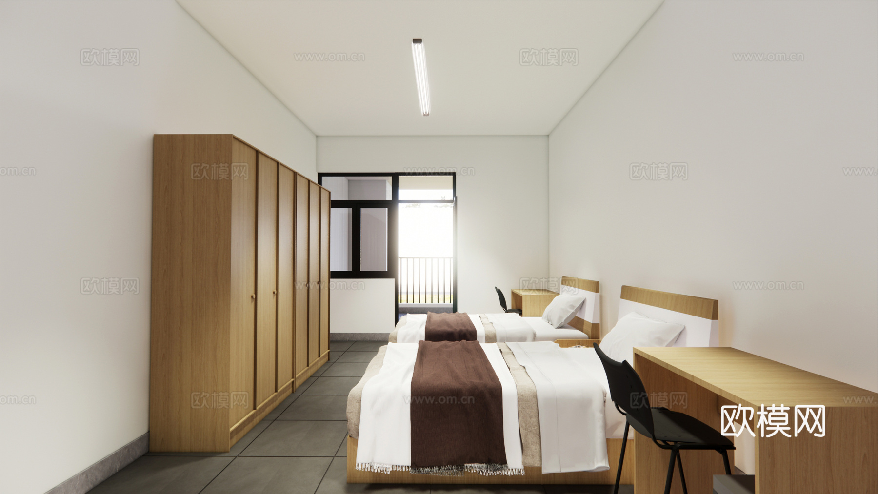现代双床宿舍su模型下载