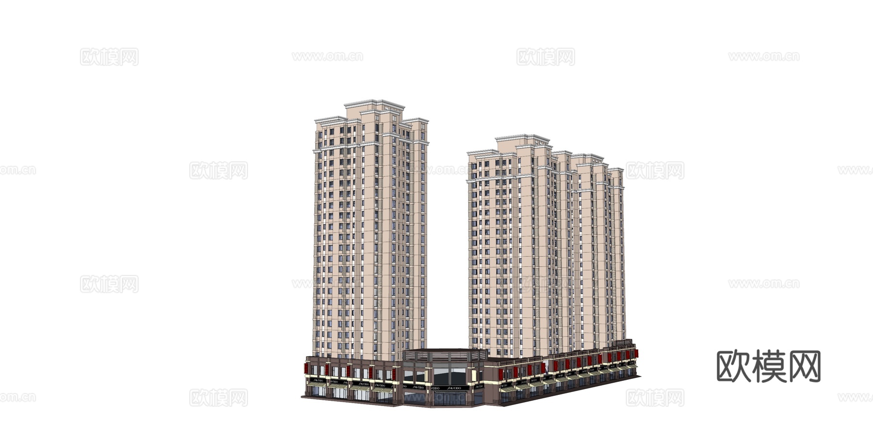 现代住宅楼建筑外观su模型下载