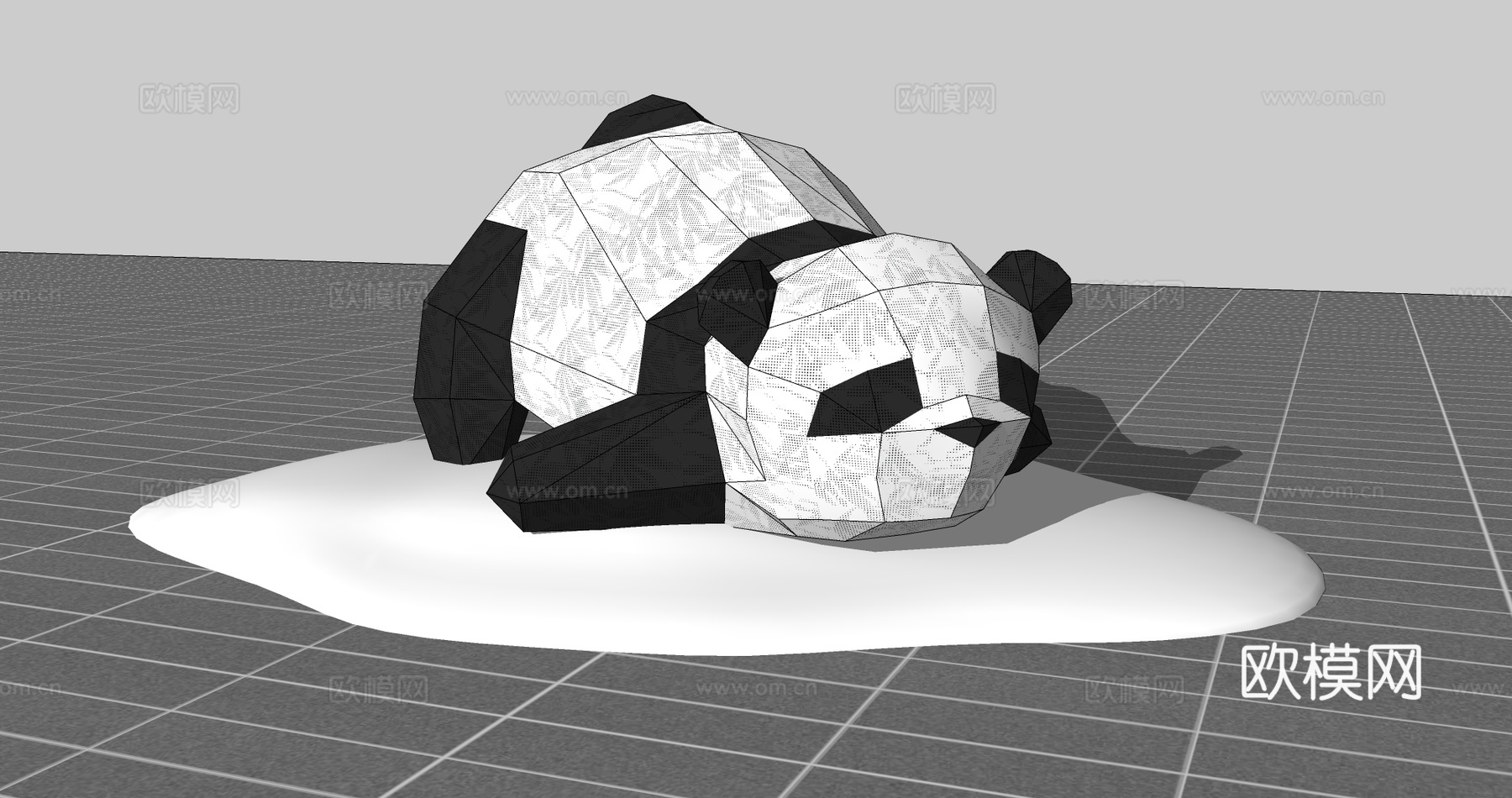 现代熊猫雕塑摆件su模型下载