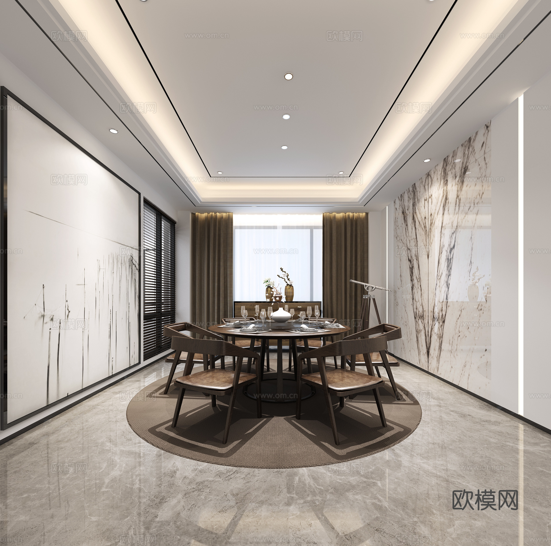 现代客厅 餐厅 吧台3d模型
