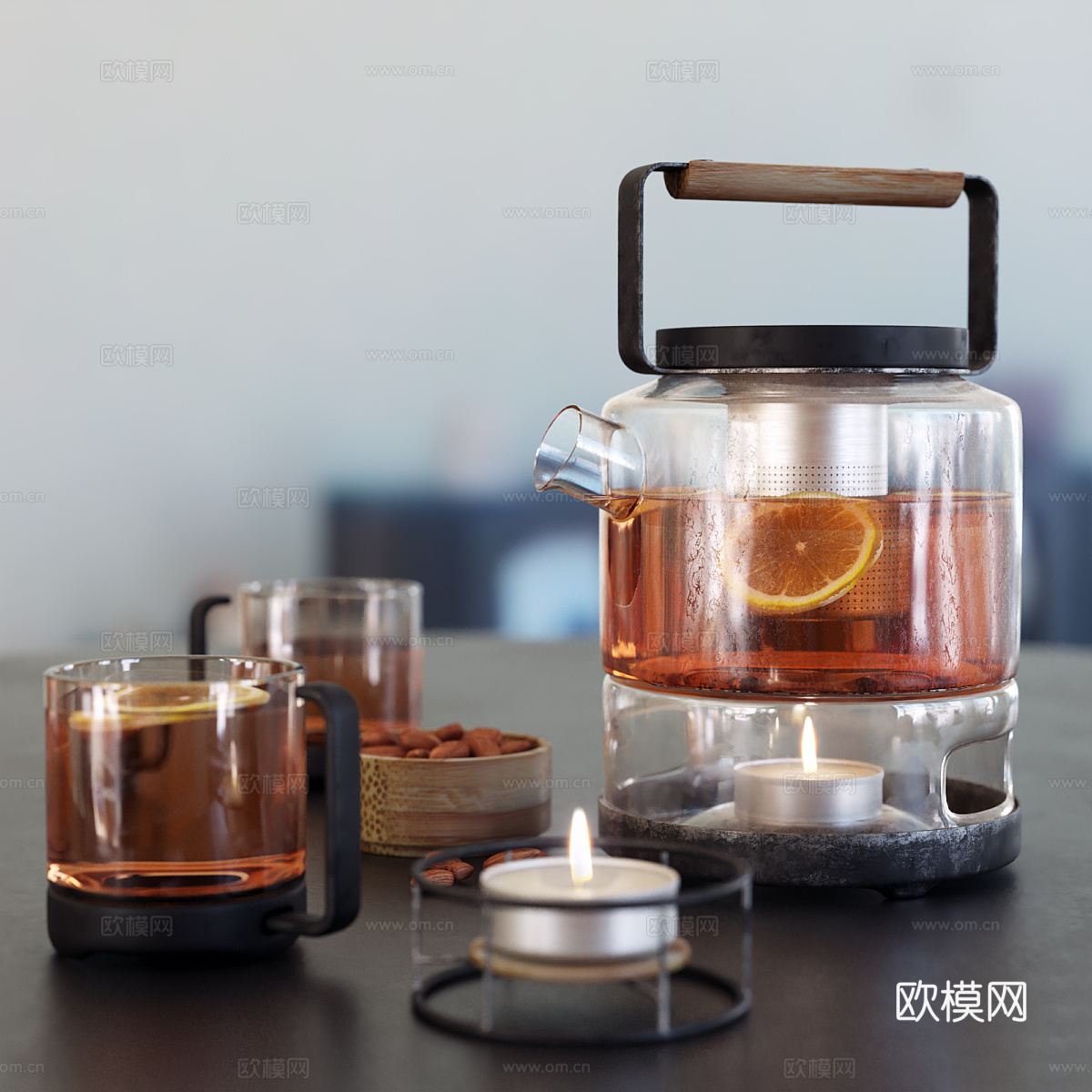 现代意式玻璃茶具3d模型