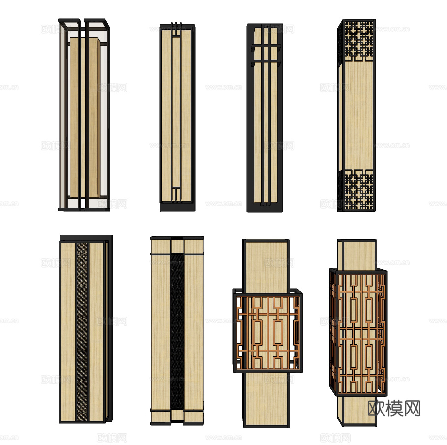 新中式长形壁灯su模型下载