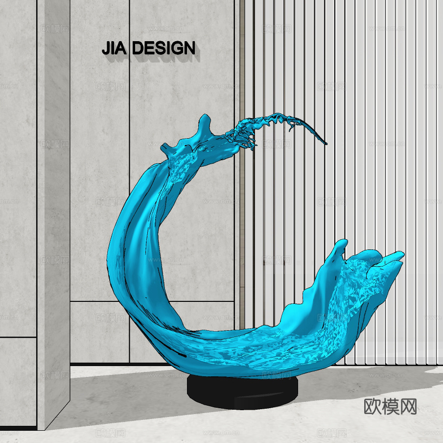 现代浪花雕塑摆件su模型下载