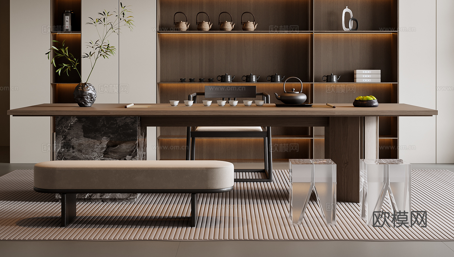 现代茶桌椅组合3d模型