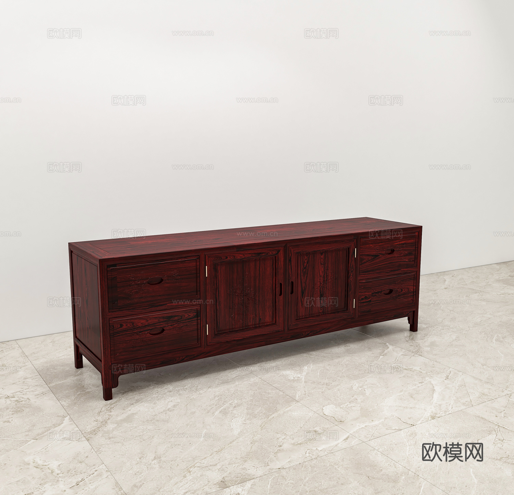 中式电视柜 雕花柜门 实木红木3d模型