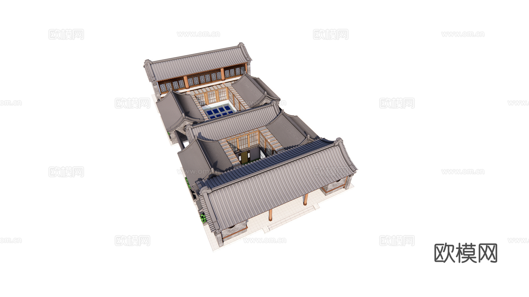 中式古建筑外观su模型下载