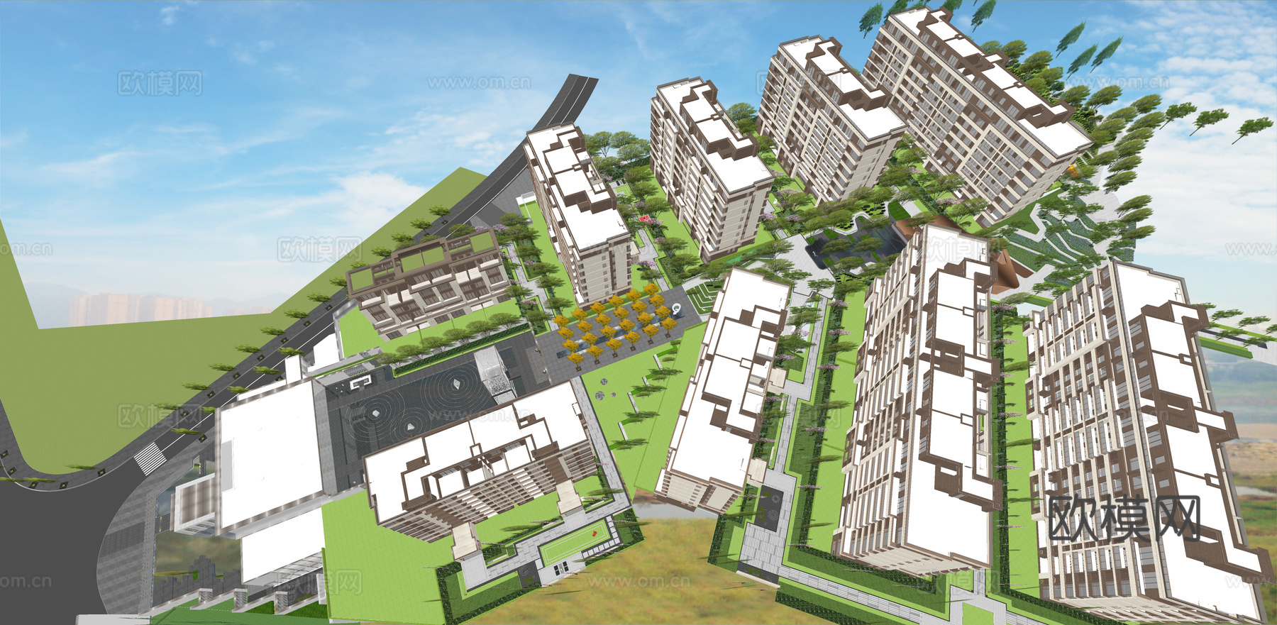 现代住宅小区外观su模型下载