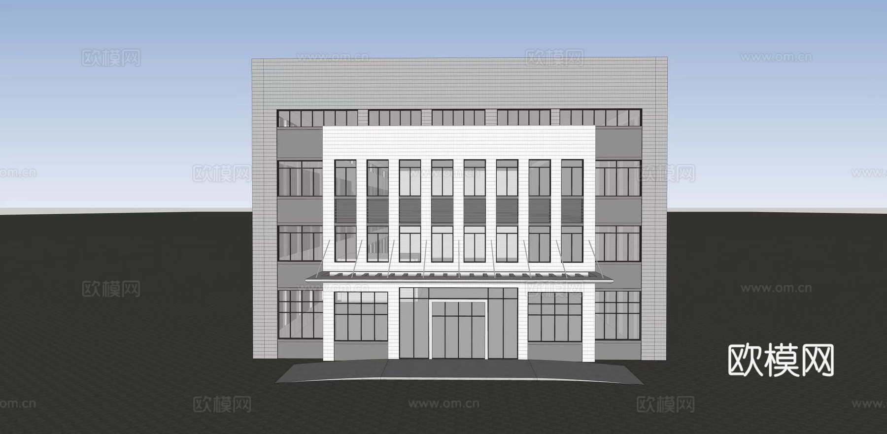 现代工厂厂房建筑外观su模型下载