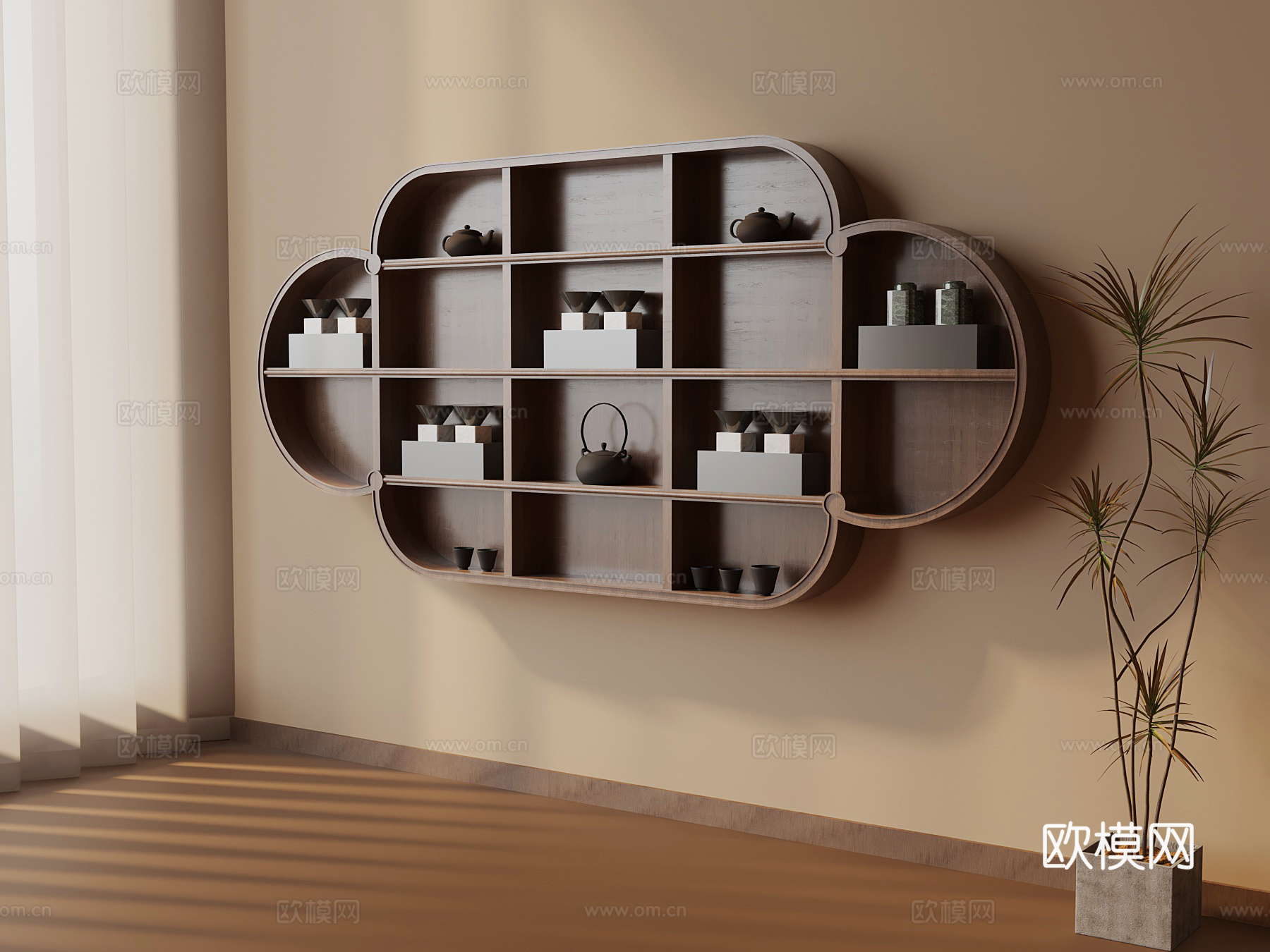 27新中式壁柜 茶具3d模型