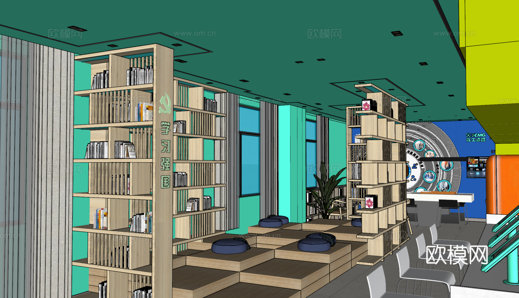现代书屋图书室su模型下载